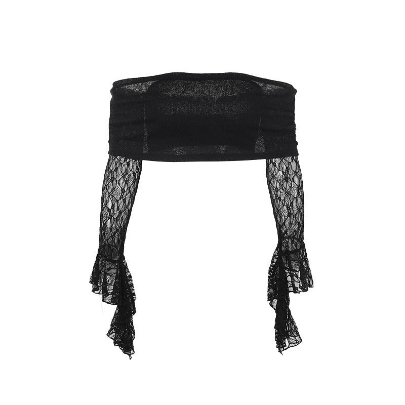 Eprolo lace detail off-shoulder top with open shoulders and elegant design, perfect for stylish casual wear.