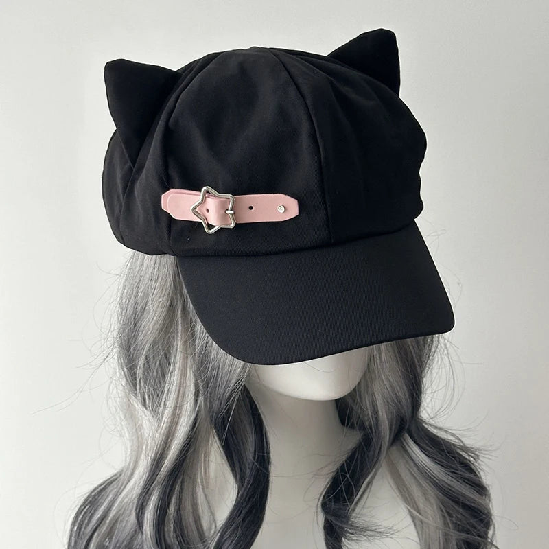 Eprolo Kedi Kulaklı Ressam Şapka featuring cat ear design, colorful fabric, and artistic style, perfect for creative fashion.