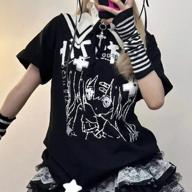 Japon Stil Vintage Lolita Tshirt & Etek Seti