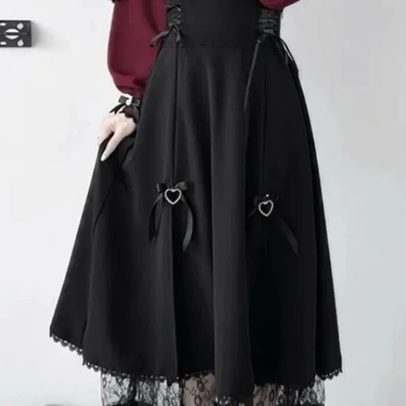 Bordo Dantel Detaylı Jirai Kei / Lolita Uzun Elbise - ürün görseli 9