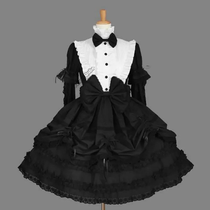 Black Lolita vintage dress with ruffled details by eprolo, featuring a classic, elegant design perfect for fashion enthusiasts.