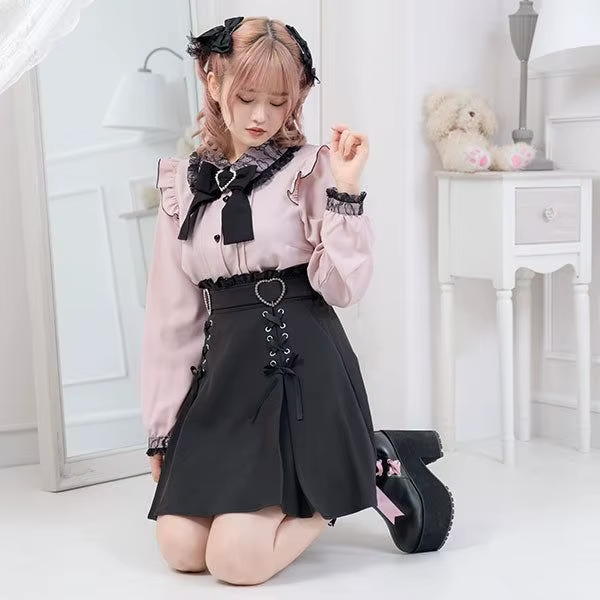 Jirai Kei Kırmızı & Siyah Renkli Japon Tarzı Mini Etek - ürün görseli 7