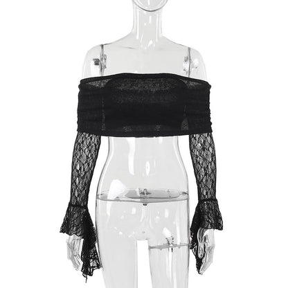 Eprolo white off-shoulder top with lace detailing and open shoulders, stylish and feminine for casual or elegant wear.