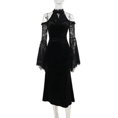 Elegant long lace-sleeve dress by eprolo featuring a stylish design and intricate lace details.