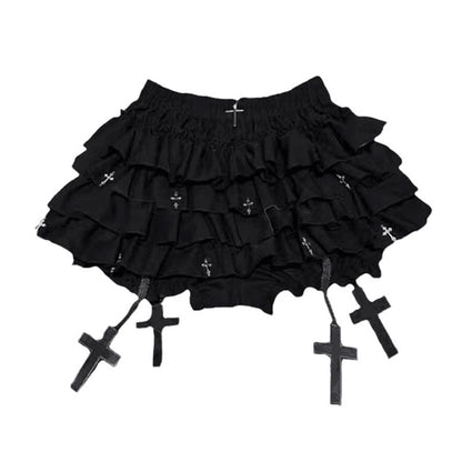Eprolo ruffled mini skirt in vibrant fabric, featuring a stylish, frilled hem and fitted waist for a trendy, youthful look.