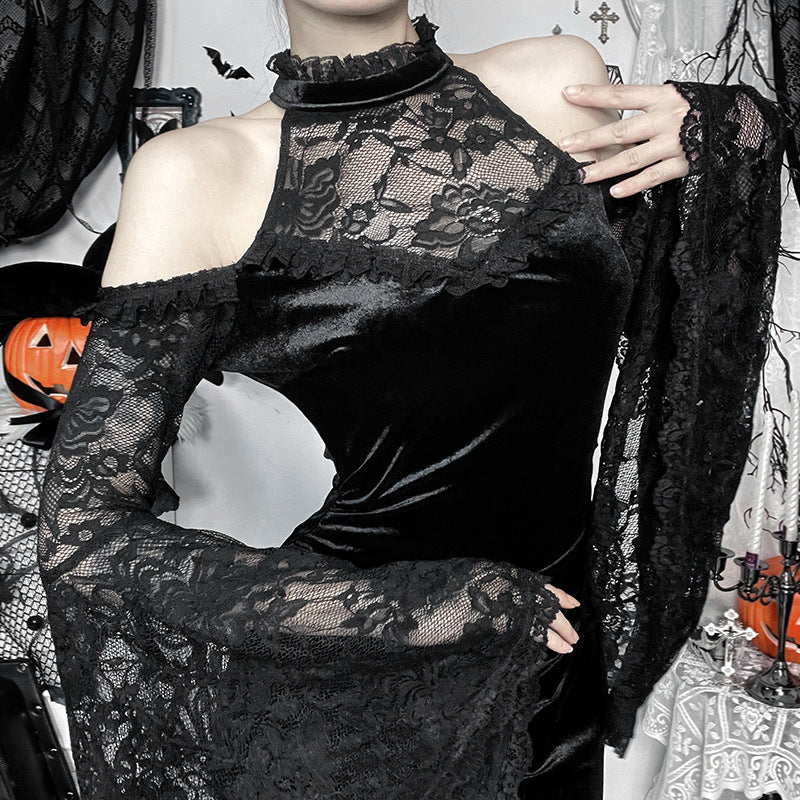 Elegant long lace sleeve dress by eprolo featuring a stylish design and intricate lace details.