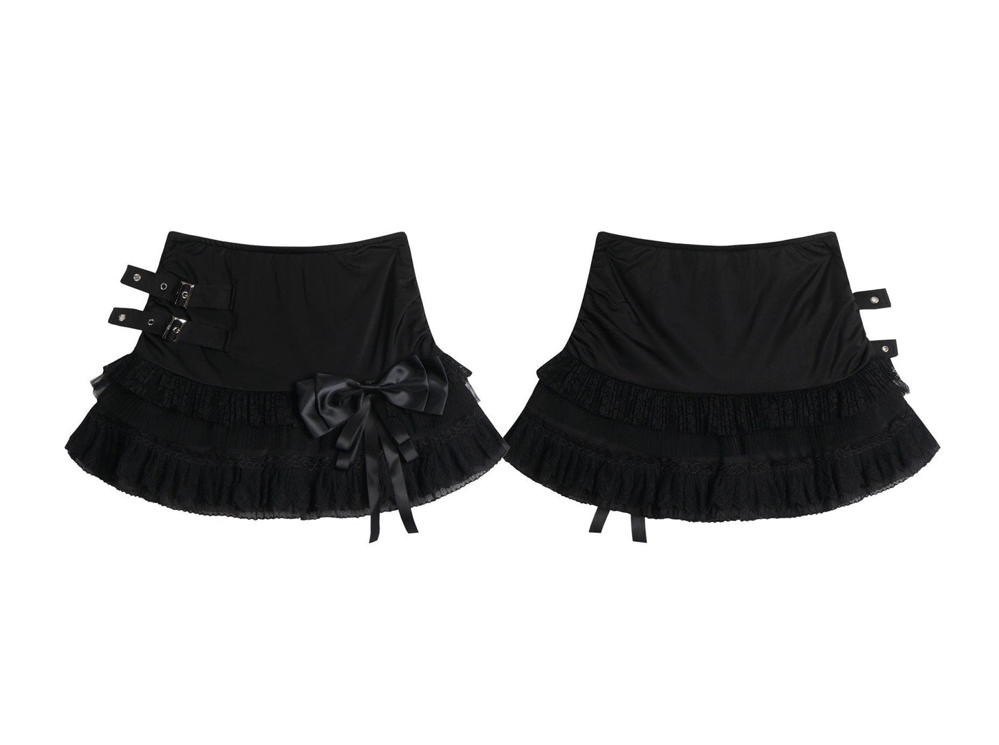 Eprolo low-rise bow mini skirt in black, featuring a stylish bow detail at the waist and a fitted silhouette.