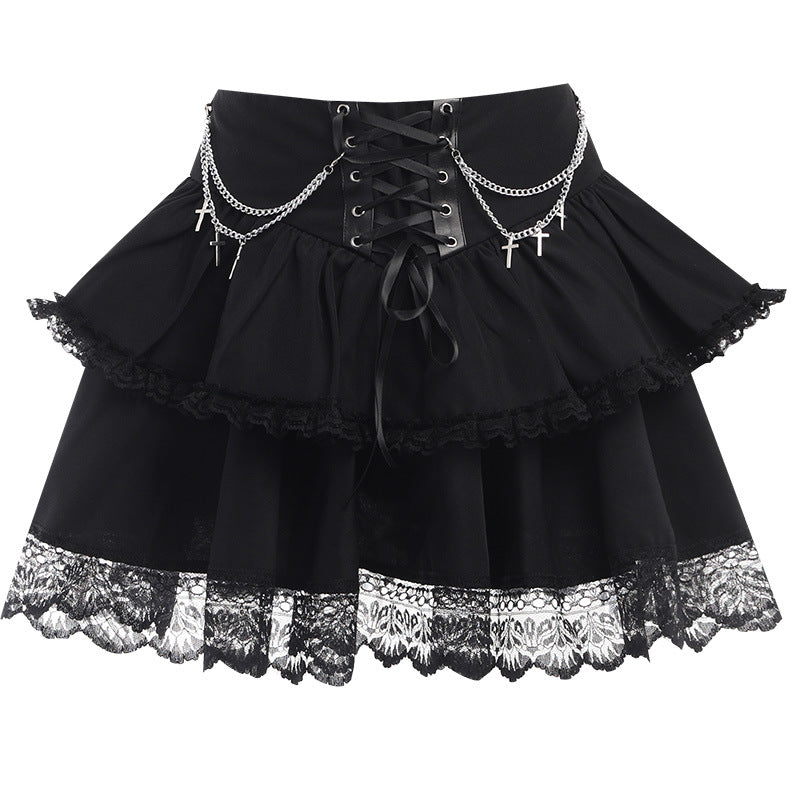 Gothic Zincir Detaylı Katmanlı Etek