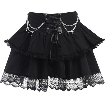 Gothic Zincir Detaylı Katmanlı Etek