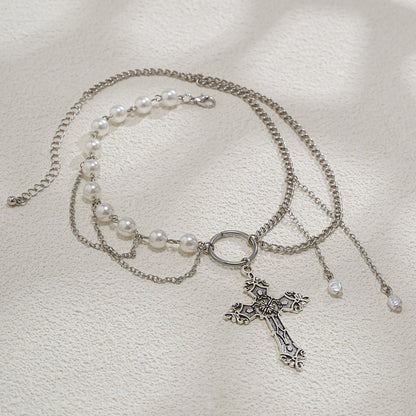 Gold Kristal detaylı haç kolye from eprolo, featuring sparkling crystal accents on a delicate chain.