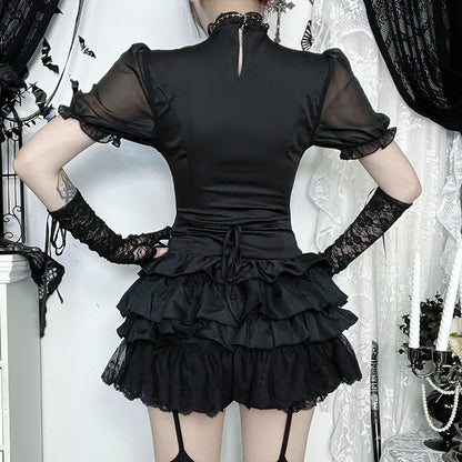 Black lace detail gothic chic blouse by eprolo featuring elegant lace accents and a stylish, sophisticated design.