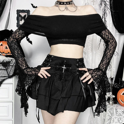 Eprolo off-shoulder top with lace details, featuring a stylish open shoulder design and delicate fabric texture.