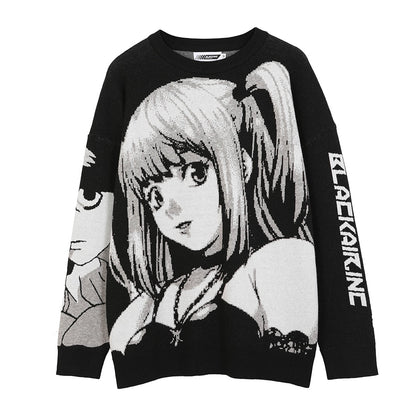 Knitted Harajuku winter women's sweater featuring Amane Misa design from eprolo, showcasing detailed knit pattern and cozy fit.