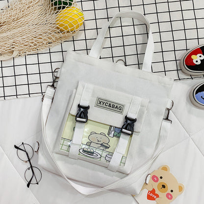 Transparent canvas shoulder bag with printed design from eprolo, featuring a sleek and modern style.