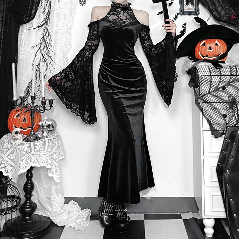 Elegant long lace-sleeve dress by eprolo featuring a stylish design with intricate lace details.
