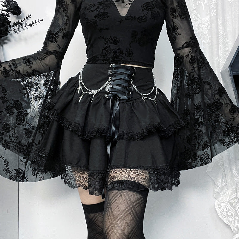 Gothic Zincir Detaylı Katmanlı Etek