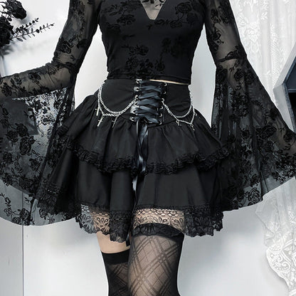 Gothic Zincir Detaylı Katmanlı Etek