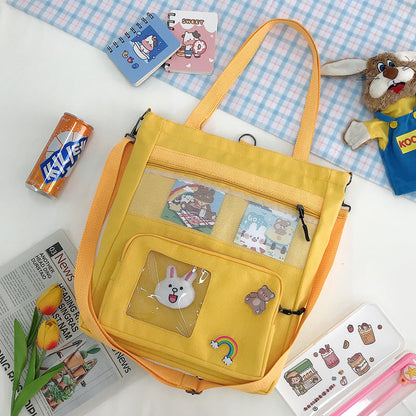 Large capacity canvas tote bag with bunny figure design from eprolo, featuring shoulder and backpack styles for versatile use