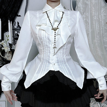 Eprolo Lolita Gothic model white shirt featuring lace details and Victorian-inspired design, displayed flat against a white background.