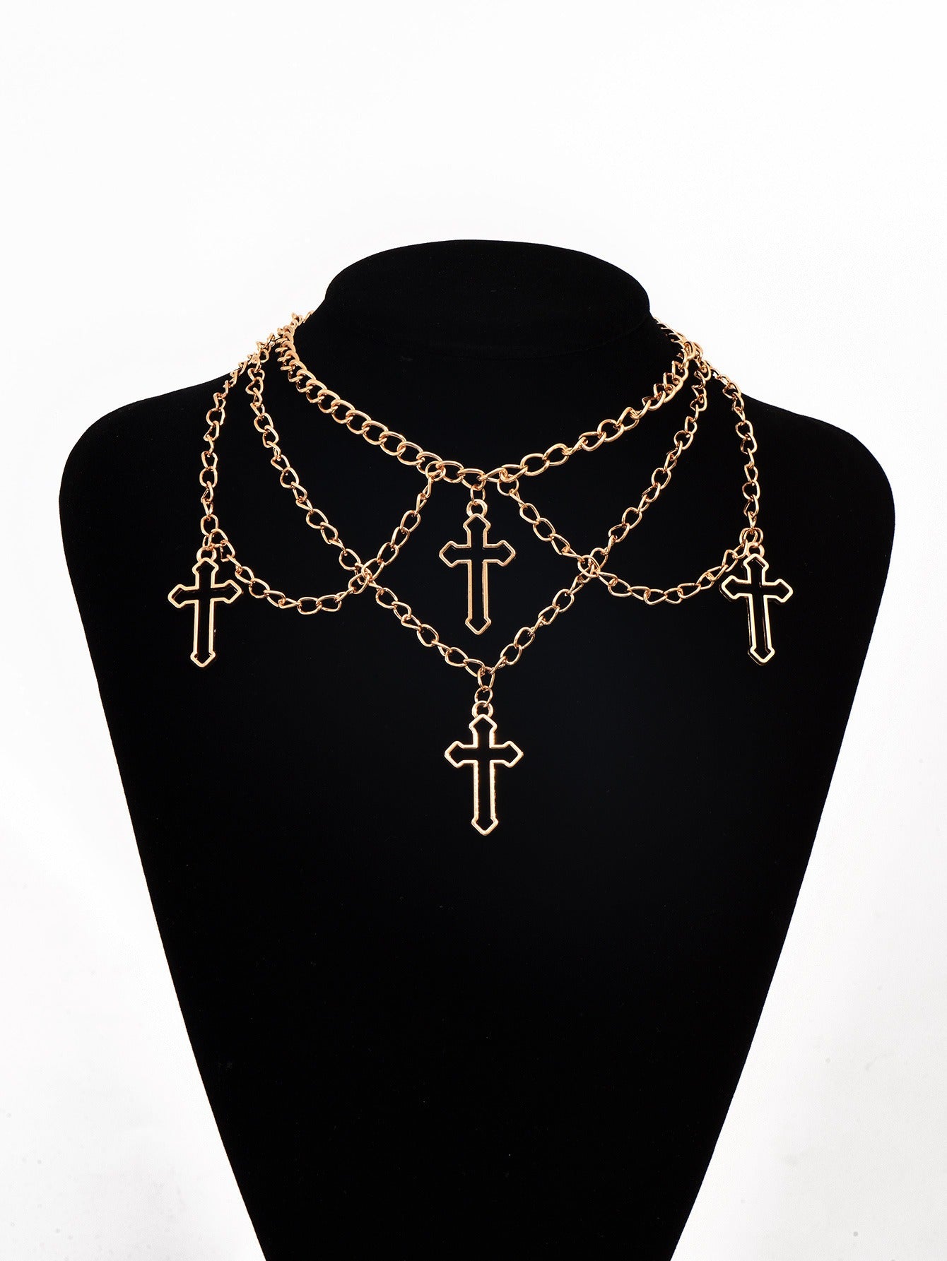 Eprolo Çok Katmanlı Haç Kolye with multiple silver chains and cross pendants, layered design for stylish accessorizing.
