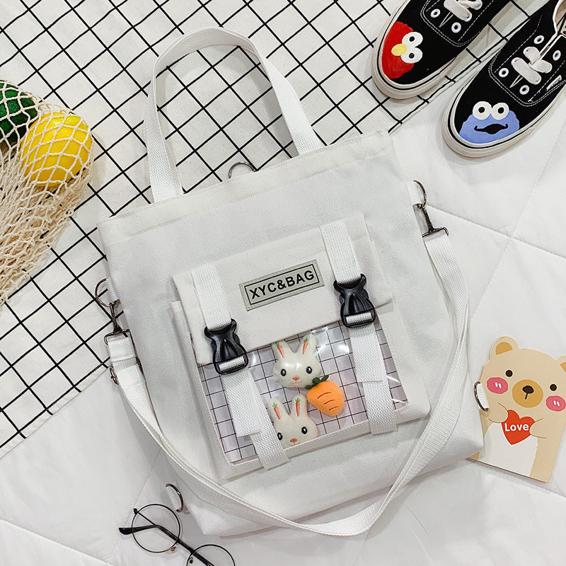 Transparent canvas shoulder bag with colorful printed design, stylish and lightweight, by eprolo.