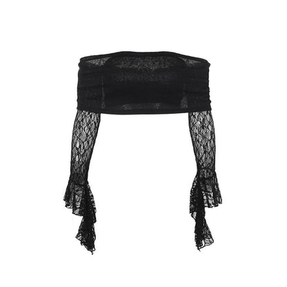 Eprolo lace detail off-shoulder top with open shoulders and elegant design, perfect for stylish casual wear.