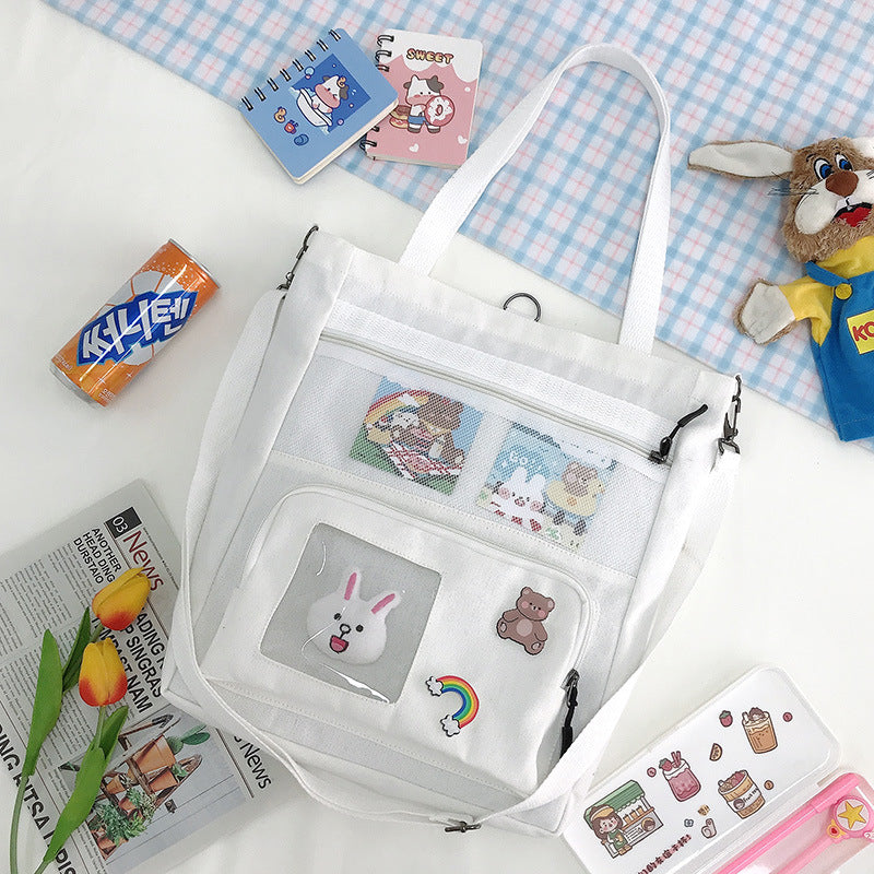 Large capacity canvas bag featuring a bunny figure design from eprolo, with shoulder and backpack style for versatile use.