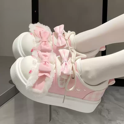Peluş Fiyonklu Platform Spor Ayakkabı