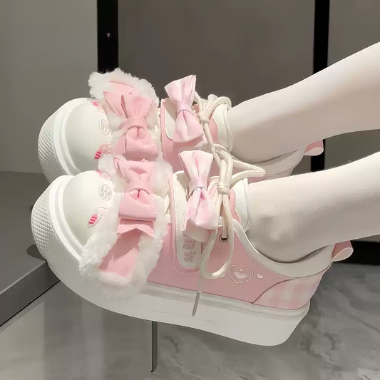Peluş Fiyonklu Platform Spor Ayakkabı