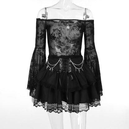 Gothic Zincir Detaylı Katmanlı Etek