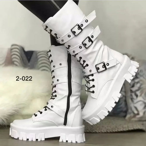 Deri Platform Bağcıklı Punk Gotik Bot