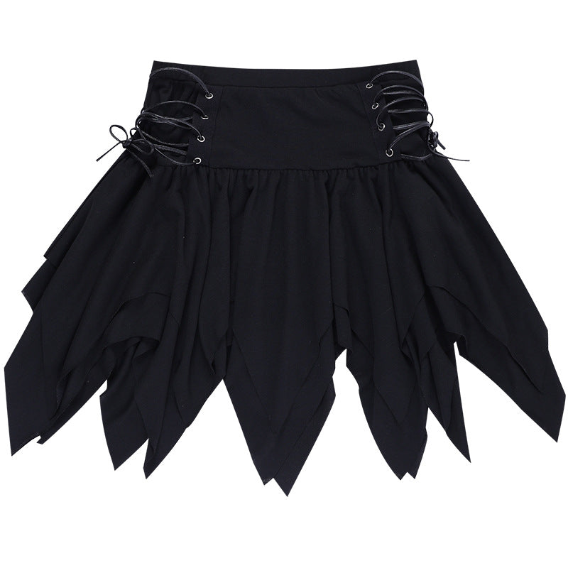 High-waisted ruffled mini skirt from eprolo featuring a stylish design and vibrant fabric, shown on a neutral background.