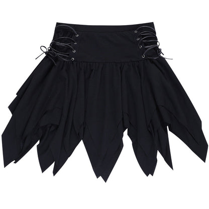 High-waisted ruffled mini skirt from eprolo featuring a stylish design and vibrant fabric, shown on a neutral background.
