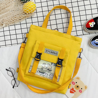 Transparent canvas shoulder bag with printed design by eprolo, featuring a clear, stylish canvas material and adjustable shoulder strap.