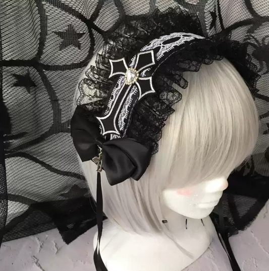 Haç Detaylı Dantelli Gotik Lolita Taç