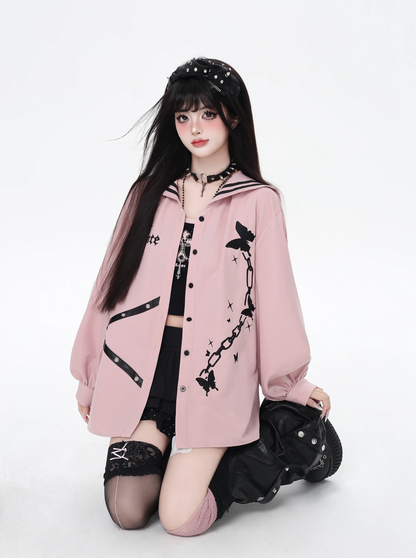 Kelebek Detaylı Şık Oversize Ceket