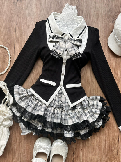 Siyah Dantel Katlı Lolita Elbise Seti