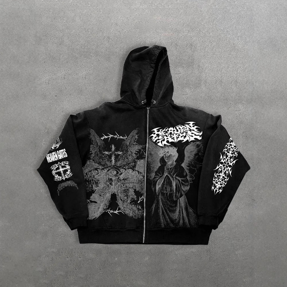 Melek Baskılı Oversize Kapüşonlu Zipper