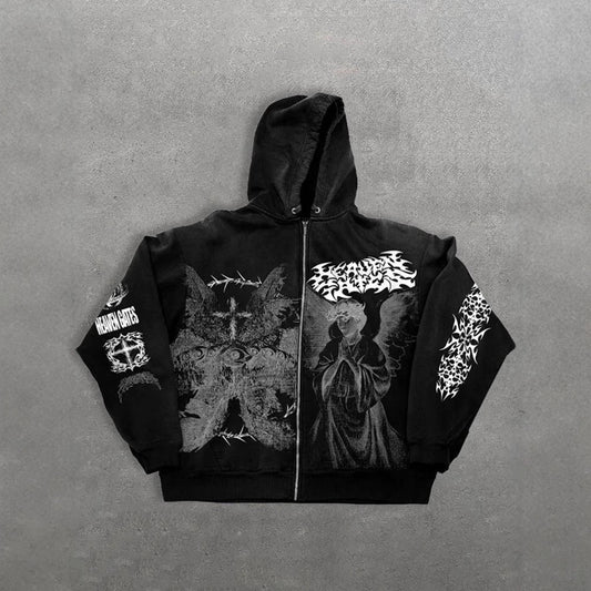 Melek Baskılı Oversize Kapüşonlu Zipper