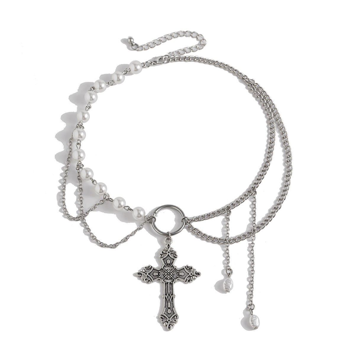 Eprolo Kristal detaylı haç kolye with sparkling crystal accents hanging on a chain, close-up view of the religious pendant.