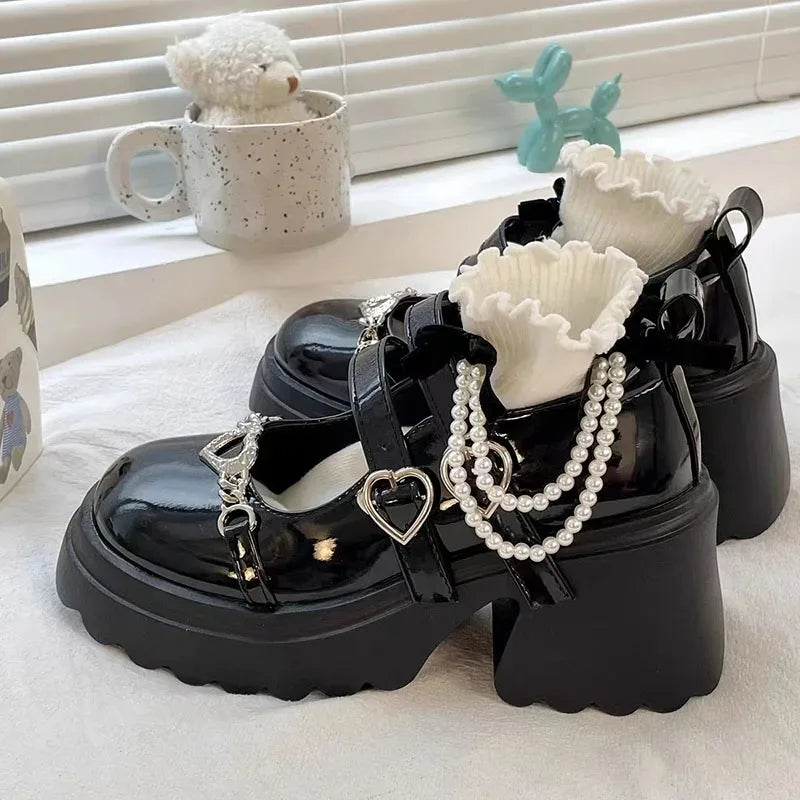 Tatlı Kalp Şeklinde Tokalı Lolita Ayakkabı Mary Janes