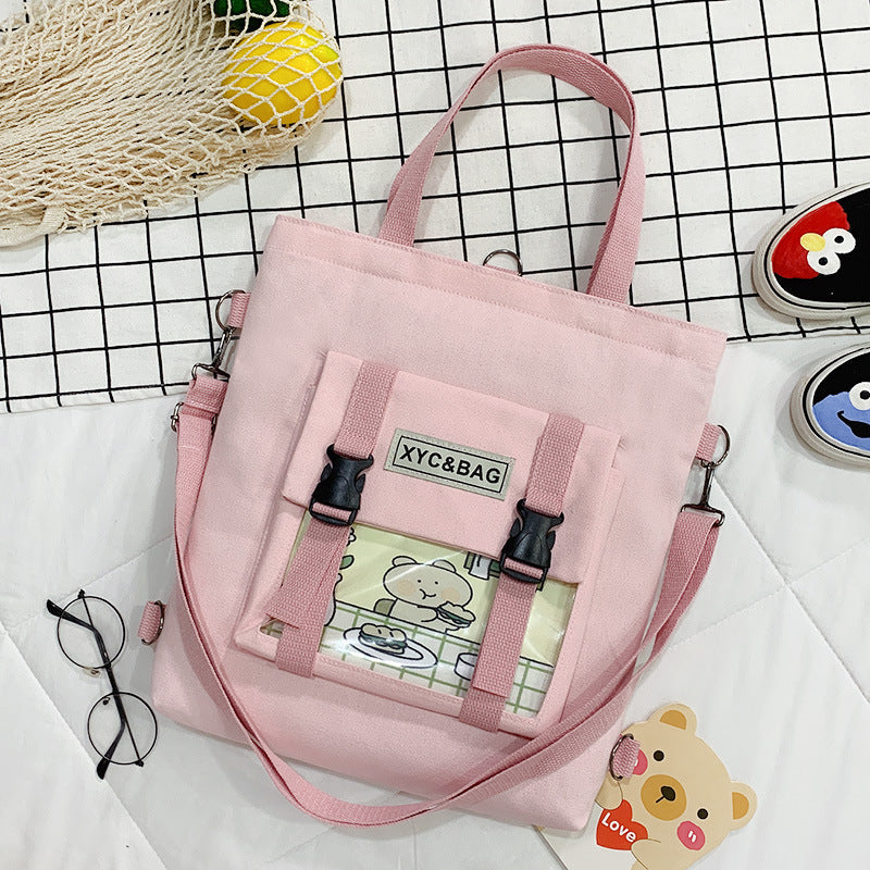 Clear canvas shoulder bag with printed design by eprolo, featuring a transparent, stylish look and spacious interior.