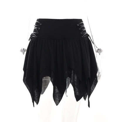 High-waisted ruffled mini skirt by eprolo, featuring a stylish design with prominent ruffle details and a fitted silhouette.