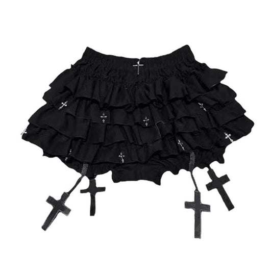 Fırfırlı mini etek from eprolo with ruffled design, black color, stylish and trendy for casual or dressy outfits.