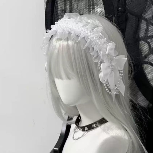 İnci Zincirli Dantelli Lolita Taç
