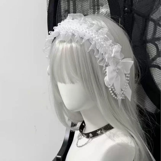 İnci Zincirli Dantelli Lolita Taç