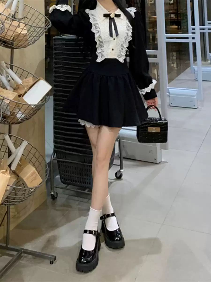 Siyah Beyaz Viktoryen Lolita Elbise