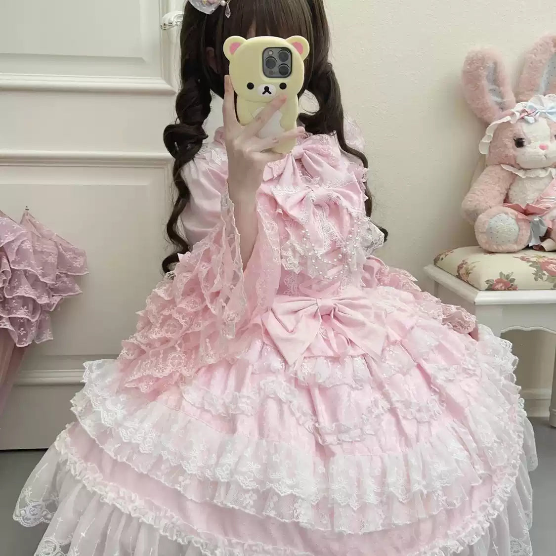 Kawaii Lolita Askılı Elbise / Gömlek Seti