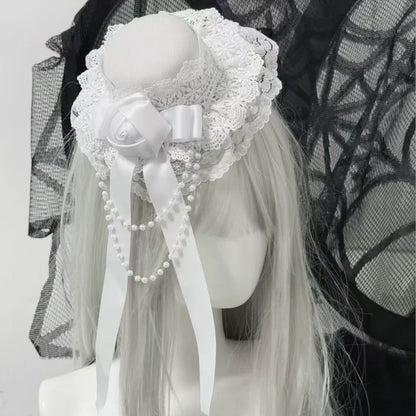 Siyah Güllü Gotik Lolita Bonnet
