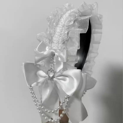 İnci Zincirli Dantelli Lolita Taç